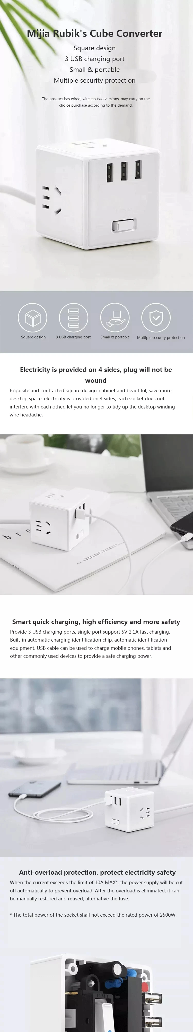 Xiaomi Mijia 2 в 1 Magic Cube USB зарядное устройство Блок питания адаптер 6 портов розетка конвертер Мини дорожная розетка вилка полоса