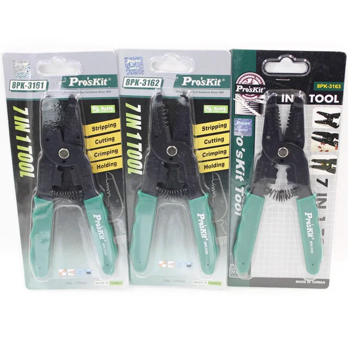 Pro'sKit 7 в 1 инструмент для зачистки проводов 8PK-3161/8PK-3162/8PK-3163 многофункциональные обжимные плоскогубцы для зачистки