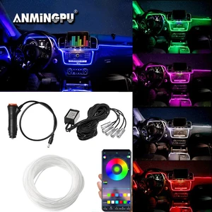 Image 1 - ANMINGPU araba Neon LED şerit ışıkları atmosfer iç ışık uygulaması müzik kontrol cihazı çoklu modları RGB otomatik ortam dekoratif lamba