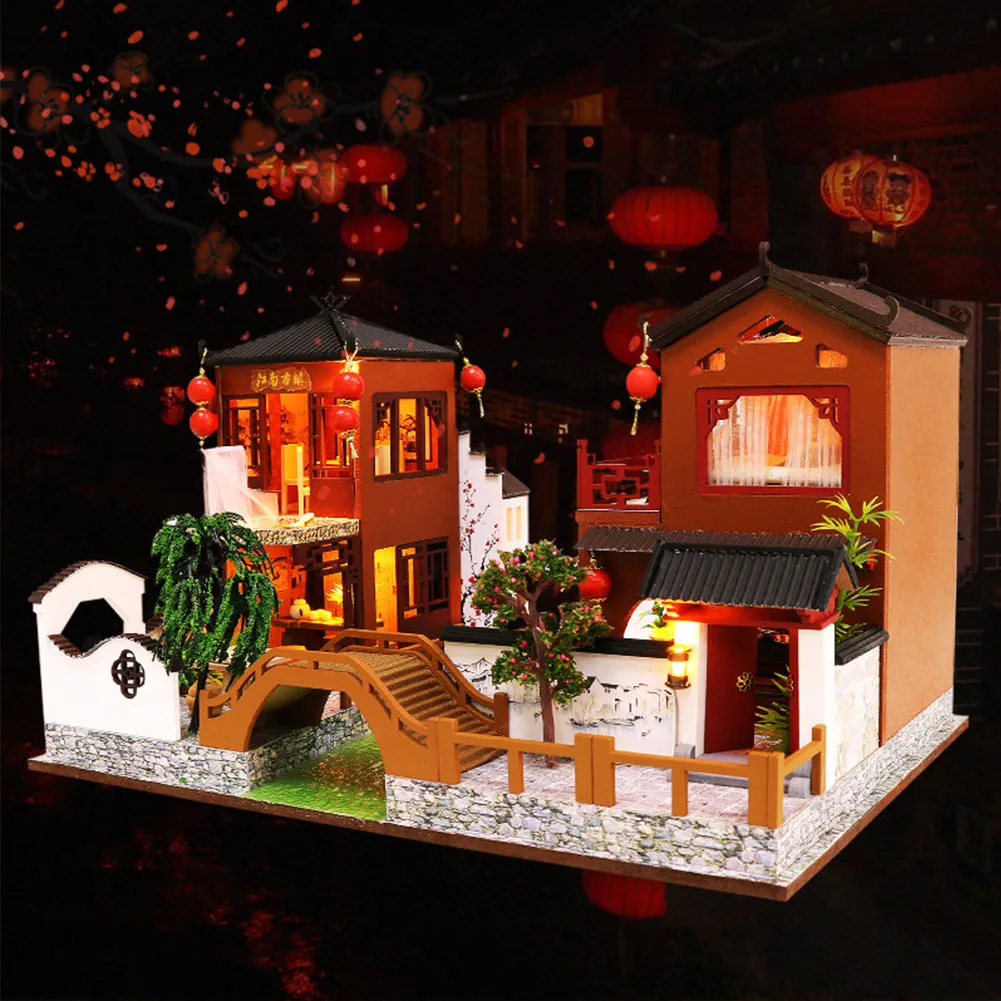 DIY деревянный кукольный дом кукольные домики миниатюрная кукольная мебель набор игрушек для детей Рождественский подарок toys for children kids doll house miniature dollhouse - Цвет: Chinese life