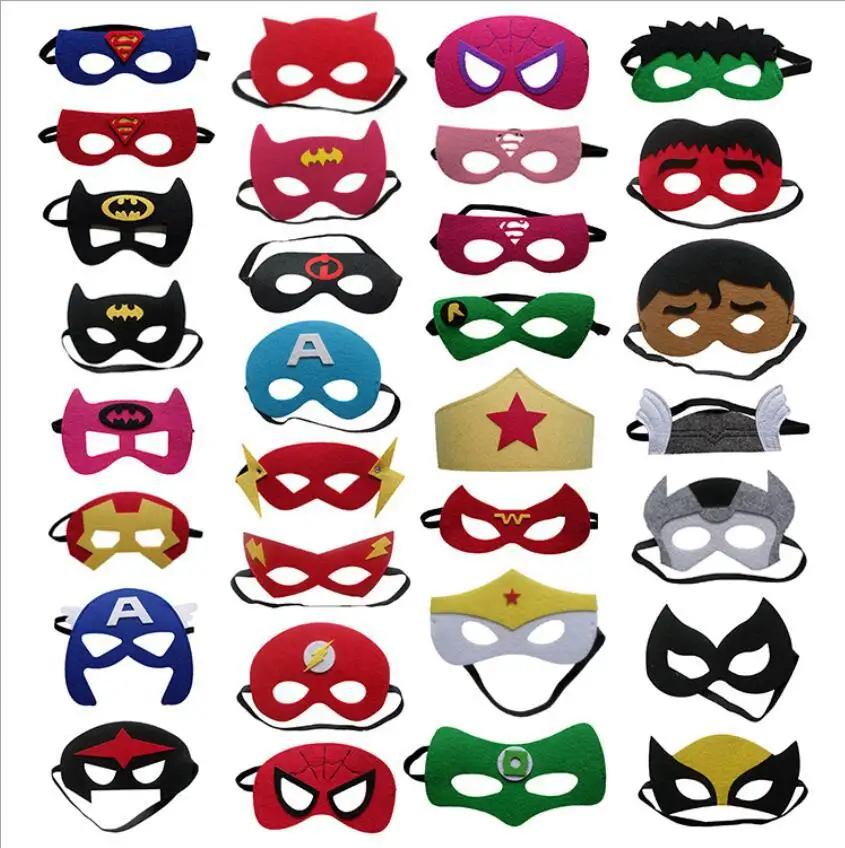 31pcs /lot Superhero Halloween Costumes Cosplay Mask Xmas Superman Batman Spiderman Anime Masquerade Mask Kids Birthday Party