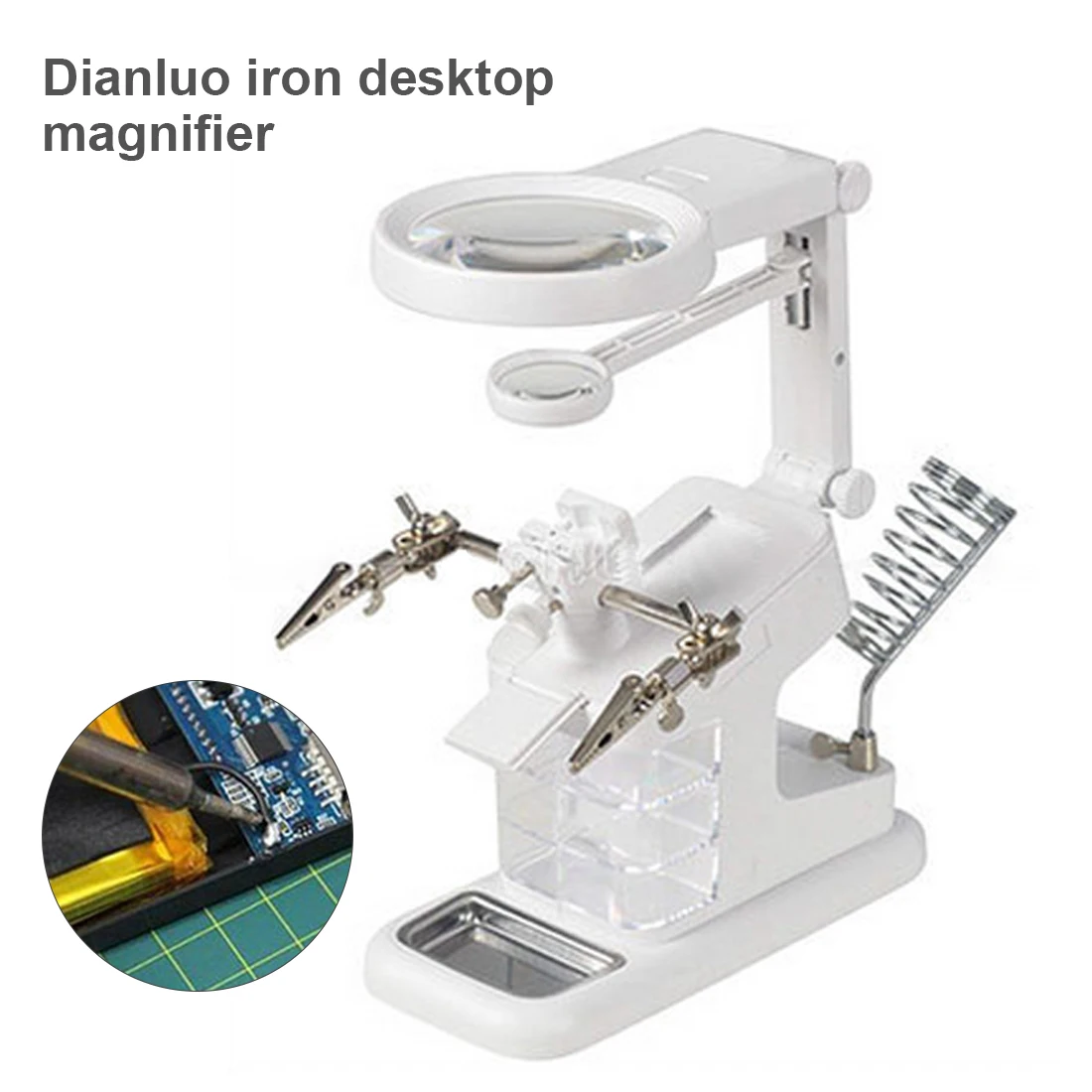 Soldering Iron Stand Welding Tool 3/4.5X With Magnifier Illuminated