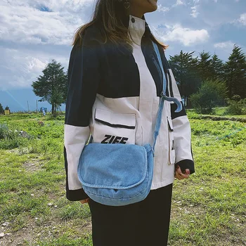 

South Korea ins canvas bag literature and art small fresh soft girl messenger bag women's single shoulder denim bag hand bags