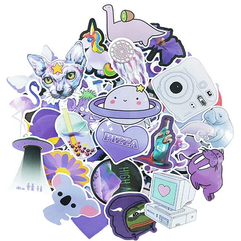 

61PCS Cute Animal Cool Purple Graffiti Waterproof Gift Set Sticker DIY Luggage Bicycle Helmet Notebook Skateboard Toy Stickers