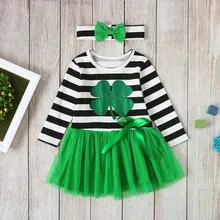 Комплект из 2 предметов, модное платье для маленьких девочек, Полосатое платье принцессы на День Святого Патрика, одежда зимняя одежда с длинными рукавами sukienki@ 47
