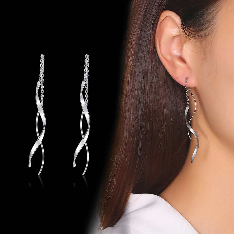 Vnox Trendy Long Twisted Line Earrings for Women Party Jewelry Gold and Color Stainless Steel Dangle Earring Gifts