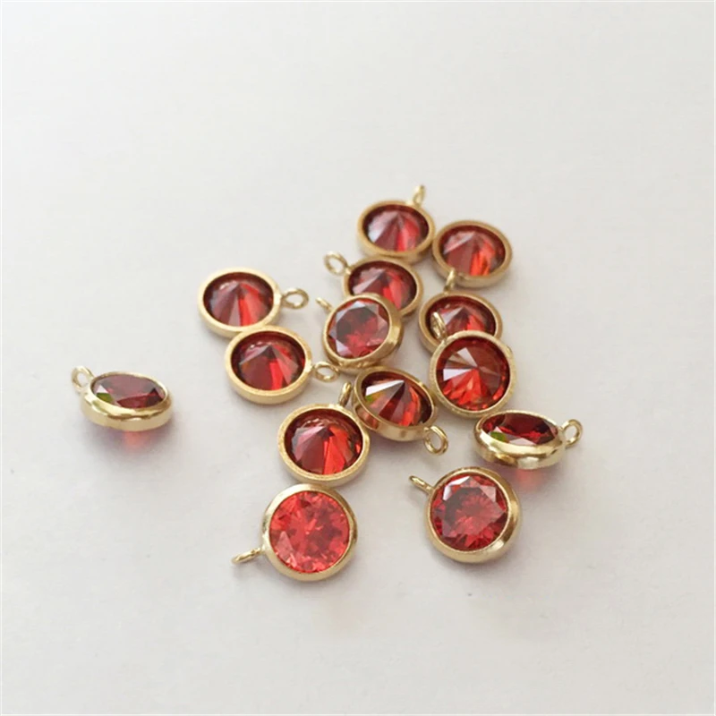 14K Gold Filled Birthstone Bezel Drop Charm 6MM AAA Zircon Bezel Drop With Perpendicular Ring Pendant DIY Jewelry Findings