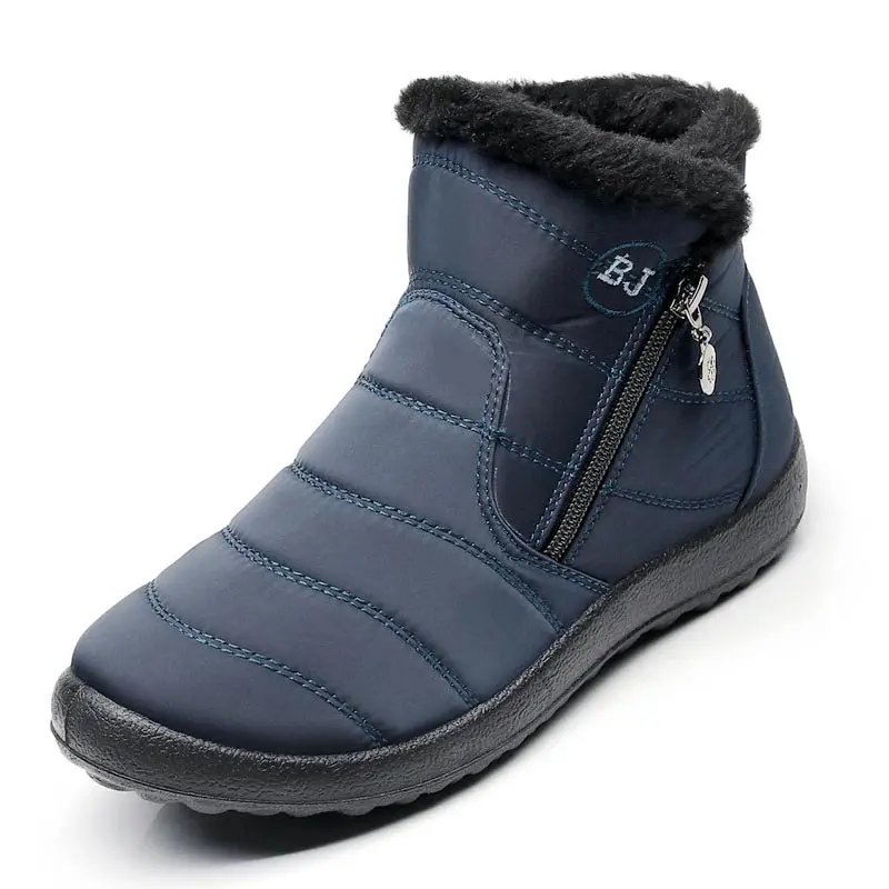 Зимние женские ботинки; коллекция года; теплые плюшевые зимние ботинки; женская обувь; толстая водонепроницаемая обувь с боковой молнией; женские ботильоны размера плюс - Цвет: Blue