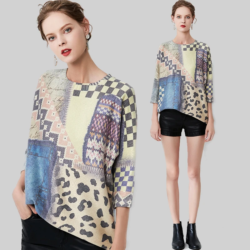 

Runway Fashion Autumn Winter Knitting Sweaters Women's plaid leopard Printed Vintage Pink Wool Pullovers Sweaters