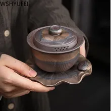Керамическая чашка gaiwan в стиле ретро, чайная чашка ручной работы, чаша с крышкой, чашка для китайского чая, блюдце, набор для чая Цзиндэчжэнь, посуда для напитков, личная чашка Керамическая чашка gaiwan в стиле ретро, чайная чашка ручной работы, чаша с крышкой, чашка для китайского чая, блюдце, набор для чая Цзиндэчжэнь, посуда для напитков, личная чашка