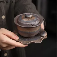 Copo de chá retrô de cerâmica, à mão, tigela, chá chinês, pires, jingdezhen, utensílio para bebidas pessoal
