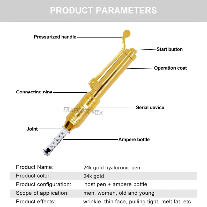 Мезо пистолет для инъекций 0,3 мл Золотая гиалуроновая ручка для губ без иглы гиалуроновая ручка кожный наполнитель Caneta гиалуроновая ручка ацидо хиалуронико