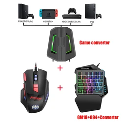 Jogo portátil backlit rgb jogo teclado rato jogo combinação com conversor adaptador para pc ps4 xbox interruptor
