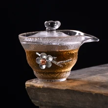 LUWU Термостойкое стекло Gaiwan, чайная чашка ручной работы цветок сливы кунг-фу teaware 125 мл