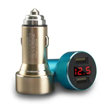 

Multi Function Universal Digital Display Dual Usb Car Charger Aluminum Alloy Safety Hammer Car Charger