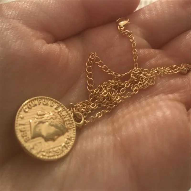 Trendy Simple Beauty head Coin Choker Necklace Woman Girl Statement Sliver Boho Pendants Necklaces Gold Jewelry Wholesale New