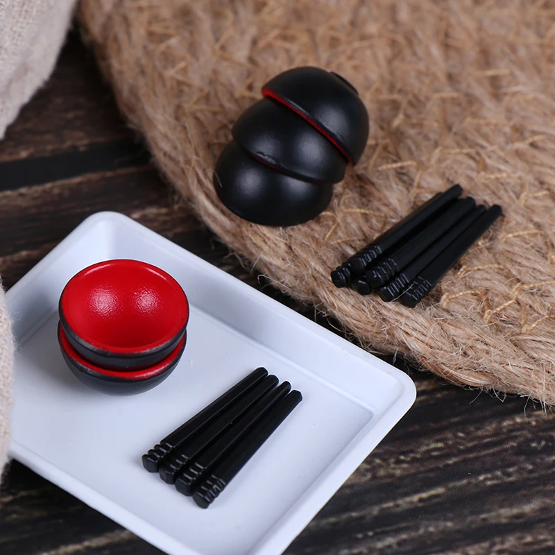 

10pcs/set 1/12 Scale Miniature Dollhouse Chinese Dish Bowl Chopsticks Tableware Set Miniature Pretend Play Kitchen Toy