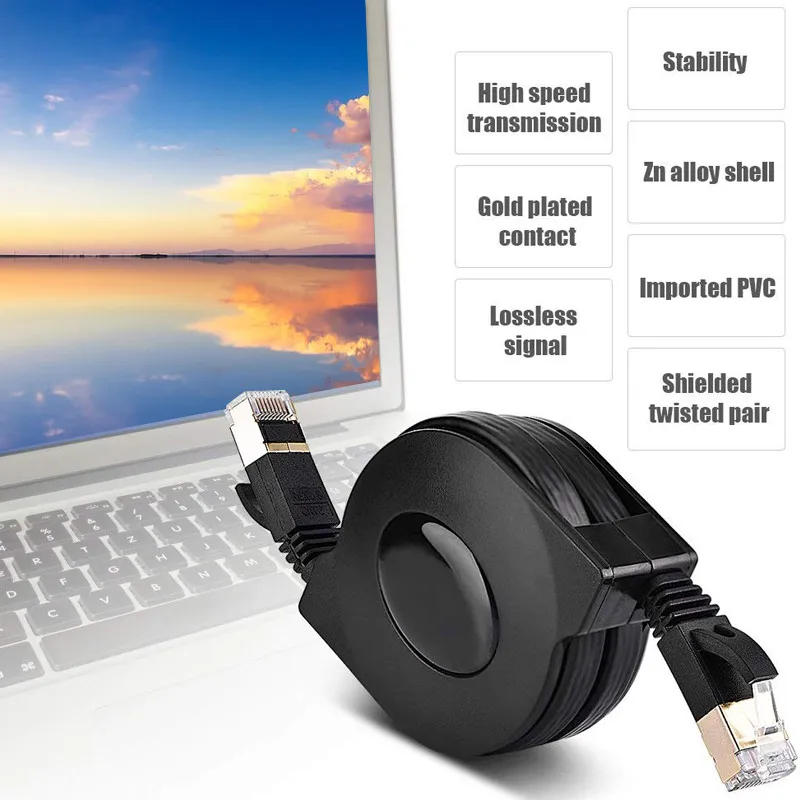 

1.5 m RJ45 LAN Cat7 Ethernet Wire Flat Retractable UTP Durable Universal Home Cable Black Cat7 Ethernet Line Cat7 Ethernet Cable