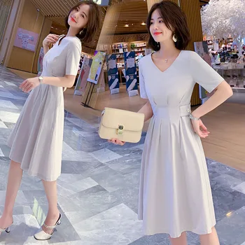 

Women's solid color simple mid-length dress slim slim summer French Platycodon grandiflorum skirt
