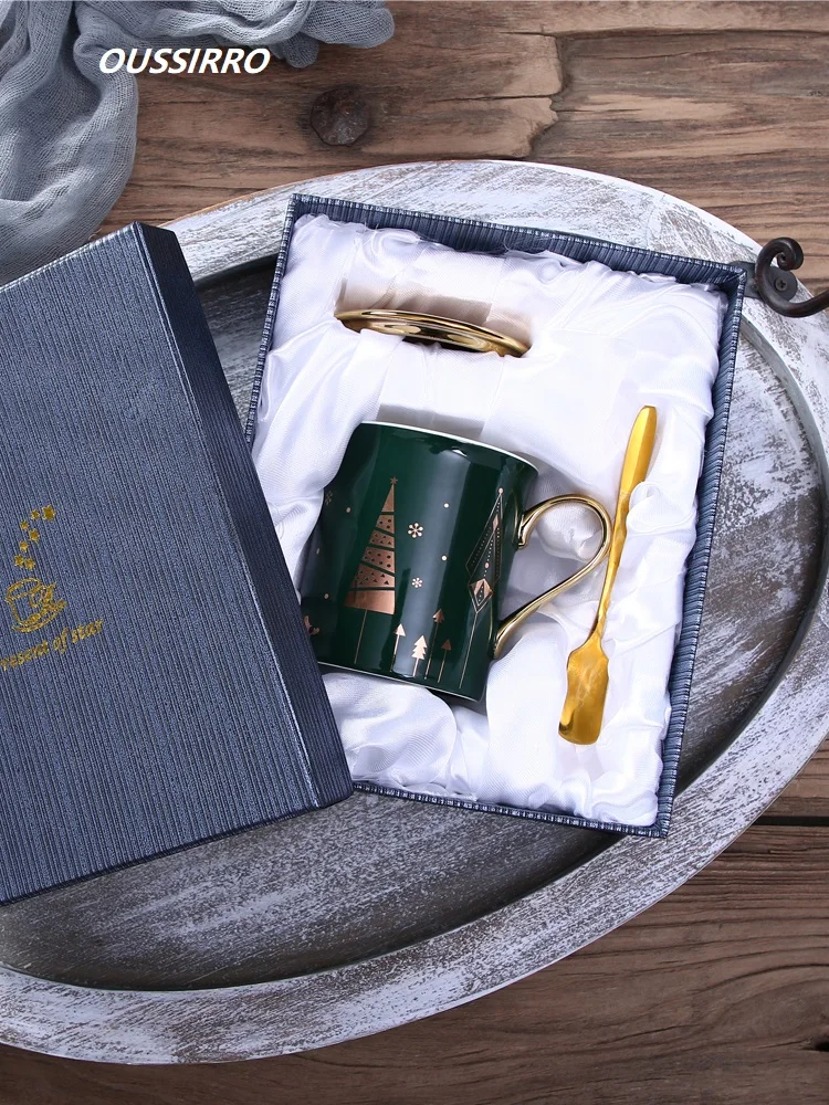 Ceramic Cup Kit Porcelain Constellation Theme LuckyMerry Christmas Mug with Gift Box Christmas Gift for Friends