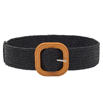 

New Retro Knit Waistline Ladies Smooth Buckle Belt Ladies Woven Female Hand-Woven Belt Black