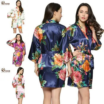 

Silk Satin Wedding Bride Bridesmaid Robe Floral Bathrobe Short Kimono Bath Robe Fashion Dressing Gown for Women Sleepwear Party