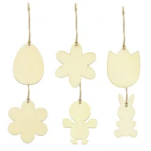 

6Pcs Wooden Slices DIY Crafts Nature Rabbit Bunny Wood Chips Wood Pieces For Home Easter Pendant Kids Painting hanging Ornament