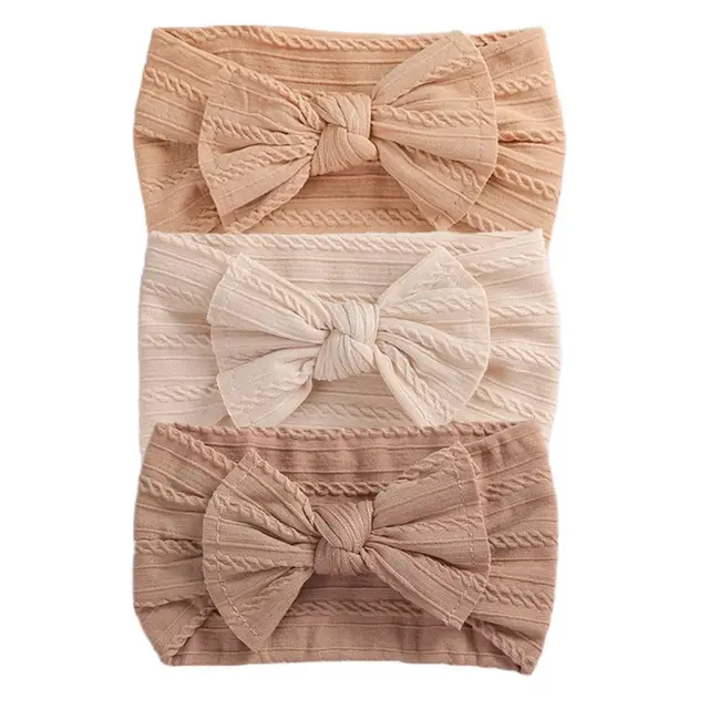 3Pcs/Lot Baby Headband Sets Bow Baby Girl Nylon Headbands Twist Cable Soft Knot Turban Kids Headwear Baby Accessories Haarband 3