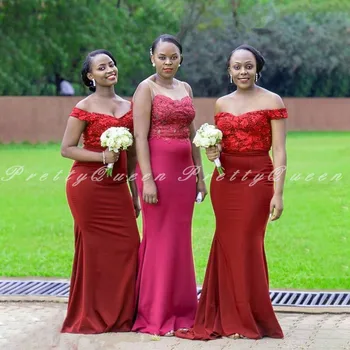 

Chic Appliques Long Bridesmaid Dresses Maid Of Honor 2020 African Women Off Shoulder Mermaid Wedding Party Dress Vestidos