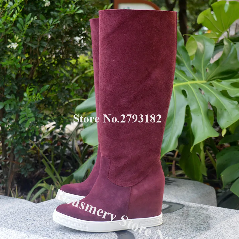 Сапоги женские замшевые на танкетке со складным каблуком | Обувь