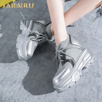 

SaraIris 2020 New Fashion Genuine Leather Women Boots Increased Internal Round Toe Platform Cross-tied Spring/Autumn Women Shoes