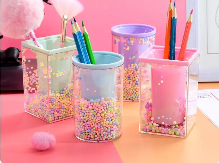 

Girl Heart Colored Ball Pen Holder Creative Fashion Cute Student Desktop Decoration Multifunctional Stationery Acrylic Storage B