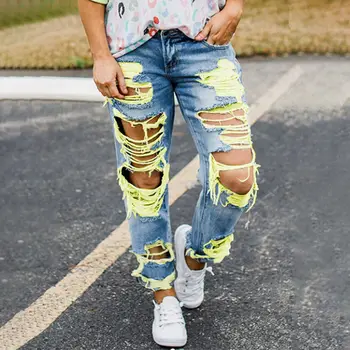 

Muyogrt Fashion Ripped Jeans For Women Scratch Denim Trousers Mid Waisted Skinny Pencil Pants Hollow Out Sexy Female Jean Muje
