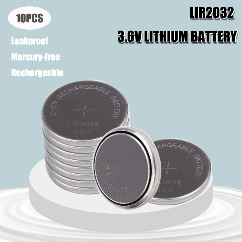 New! 10pcs/lot Lir2032 3.6v Lion Rechargeable Button Coin Cell Battery