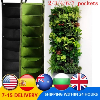 

2-7 Pockets Wall Hanging Planting Bags Green Plant Grow Planter Vertical Garden Living Bag Garden Supplies Bags