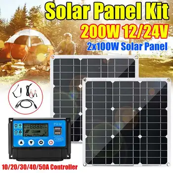 

200W/100W Solar Panel Dual USB Monocrystalline Solar Cell With 20A PWM Controller Waterproof Outdoor Connector Battery Charger