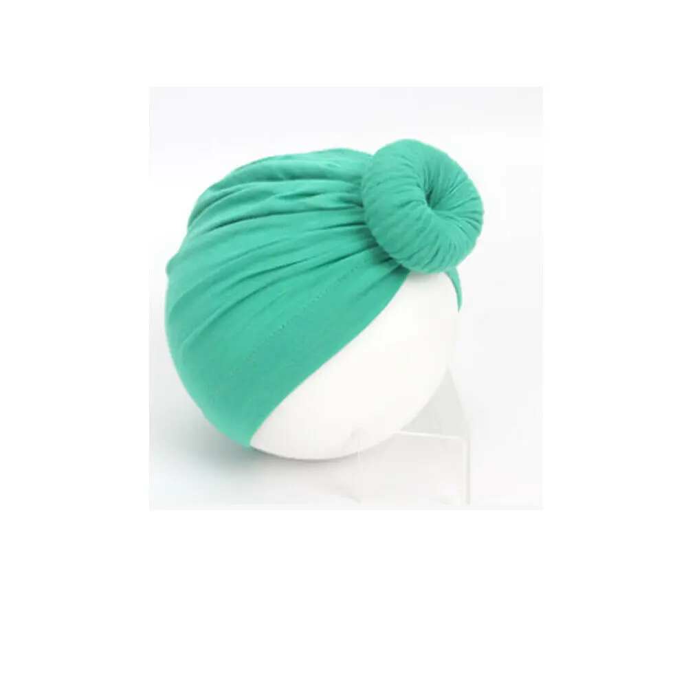 Для новорожденных, младенцев, маленьких Дети для девочек и мальчиков тюрбан, повязка на голову, брюки, шапочка, хлопковая стрейч Индия теплая зимняя шапка Карамельный цвет Однотонная одежда - Цвет: Зеленый