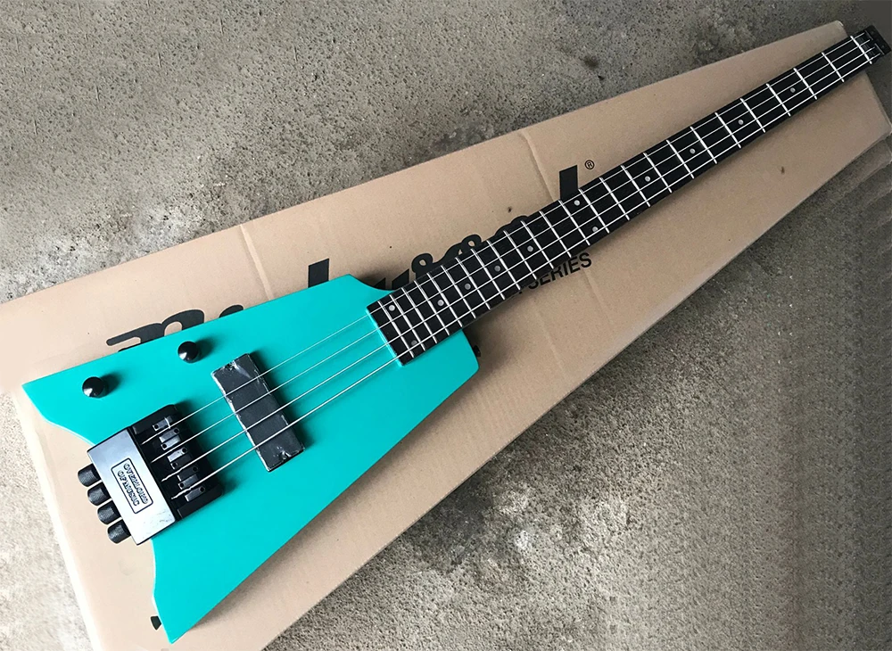 

4 Strings Blue Left Handed Headless Electric Guitar with tremolo system,Rosewood Fretboard,offering customized services
