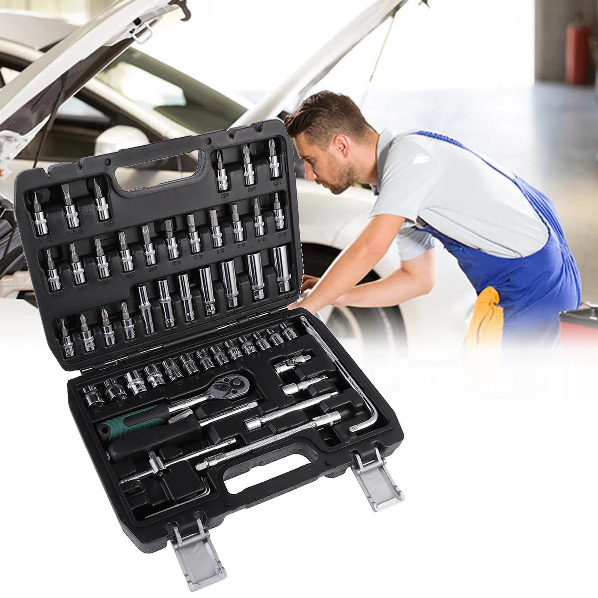 54pcs Car Repair Tool Kit Automobile Motorcycle Tools Precision Ratchet Wrench Set Hardware with Black Box |