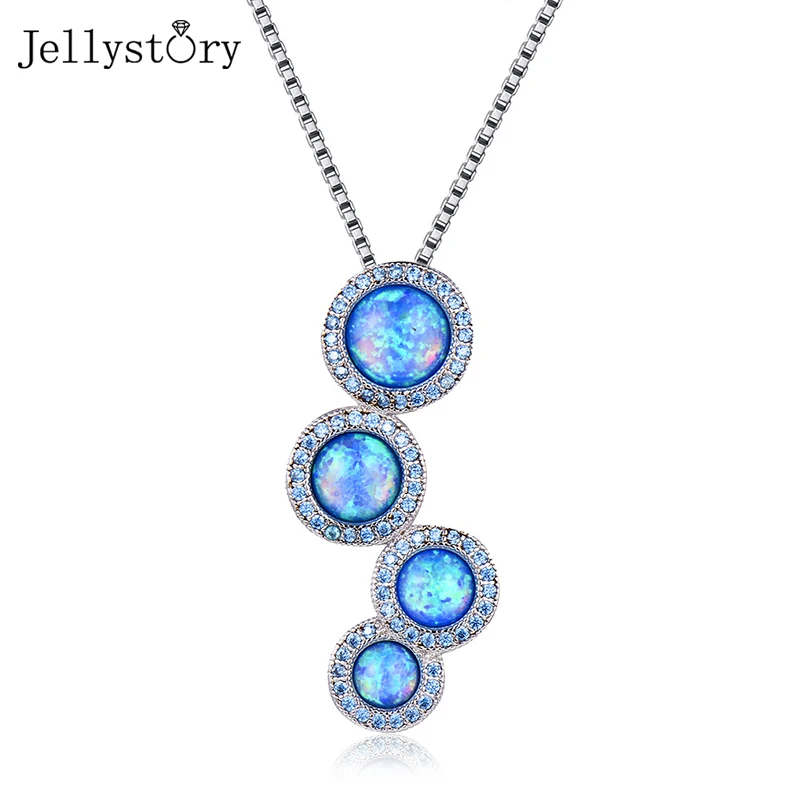 

Jellystory класса люкс опал ожерелье, подвеска, колье, для женщин, настоящее 925 стерлингового серебра четырьмя круглыми с цирконием, ювелирное изделие для помолвки, свадьбы
