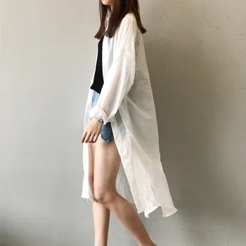 

2020 Women Summer Blouses Turn Down Collar Thin Material Women Tops And Blouses White Long Shirt Blusas Roupa Feminina Outwear