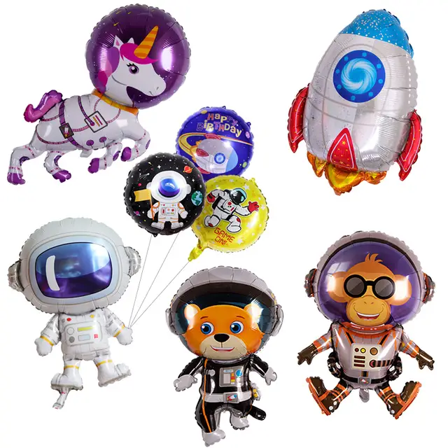 Outer Space Party Monkey Bear Unicorn Astronaut Rocket Foil Balloons Galaxysolar System Party Boy Kids Birthday Party Favors