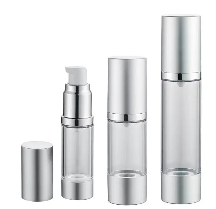 휴대용 에어리스 펌프 디스펜서 병 15ml 30ml 50ml 실버 골드 고급 리필 병, 여행용 로션 SN376