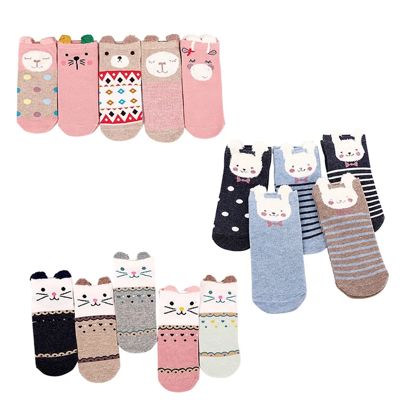 5 шт., короткие носки, женские носки с рисунками животных, невидимые носки-башмачки, короткие носки с перьями