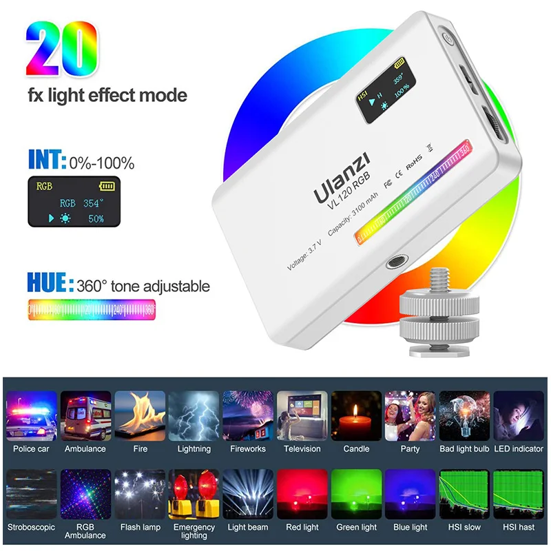 VIJIM VL196/VL120 RGB LED Video Light 2500-9000K Dimmable 12W Fill Light With Diffuser 3000mAh Photography Studio Camera Light