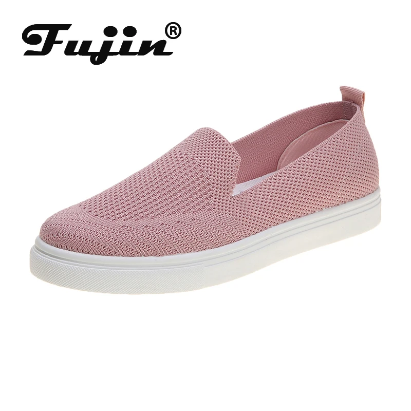 

Fujin Women Flat Shoes 2020 Slip on Fashion Flat Bottom Low Heels Mesh Spring Round Toe Breathable Muffin Causal Single Shoes