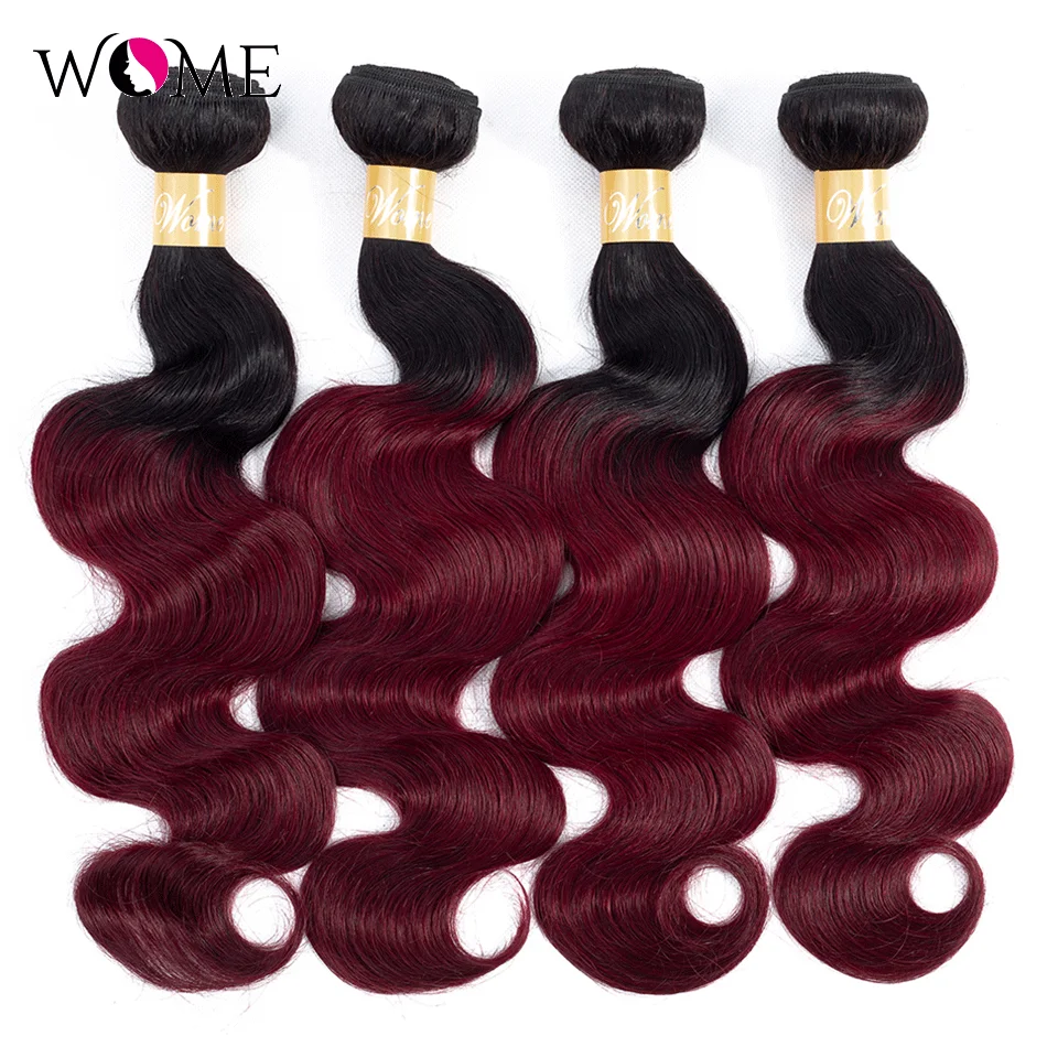 

Wome Pre-colored Malaysian Body Wave Ombre Human Hair Weave 3 Bundles Deals 1b 99j Bundles Burgundy Red Ombre Hair Extension