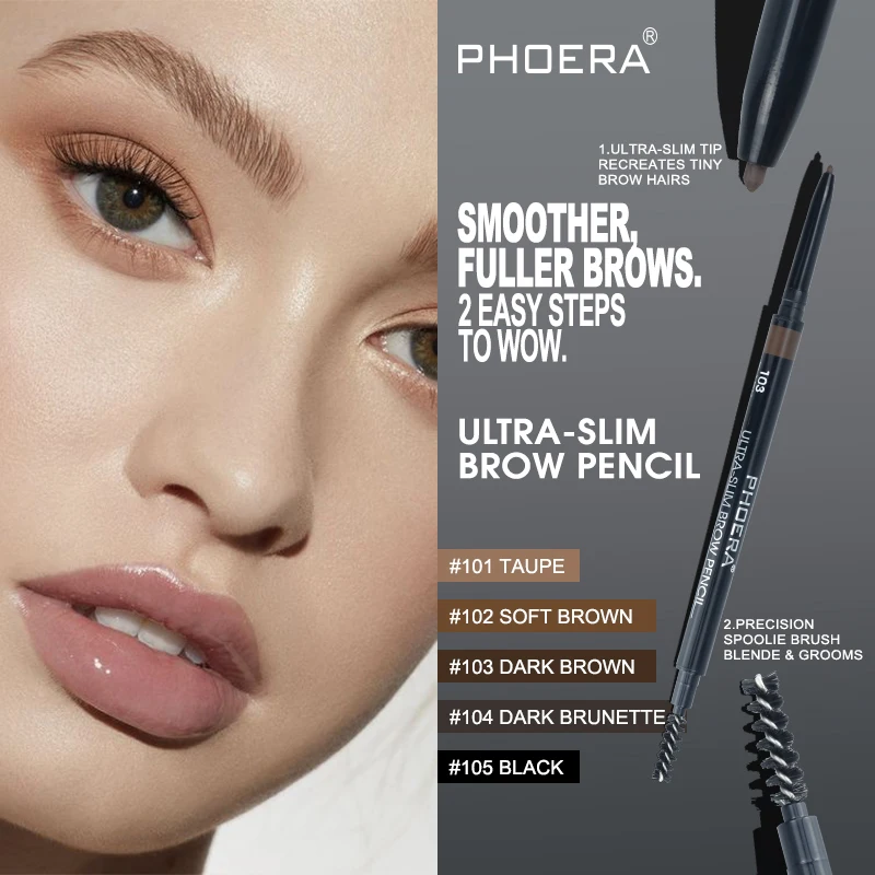 

PHOERA Automatic Eyebrow Pencil Double Ended Waterproof Lasting Eyebrow Makeup Microblading No Blooming Eyebrow Cosmetics TSLM1