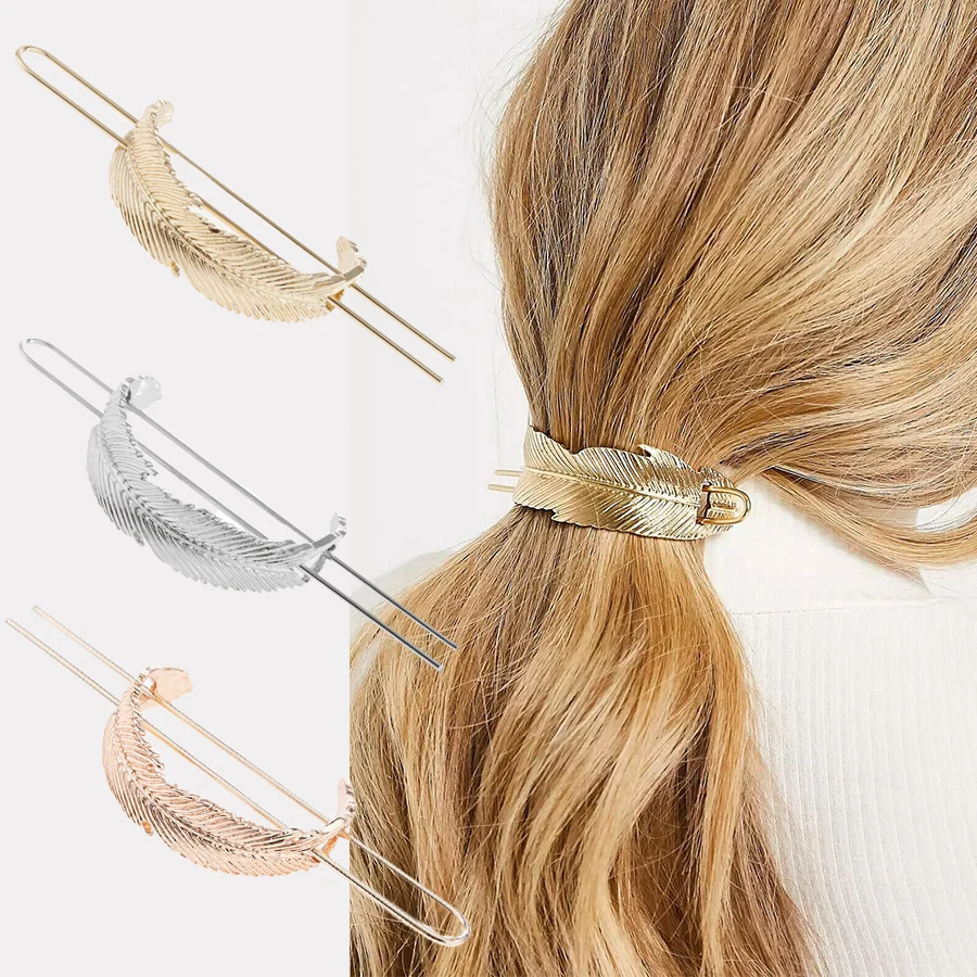 Gold Feather Shaped Bun Holder/Hair Cuff Bun Cage Minimalist Girl Hair