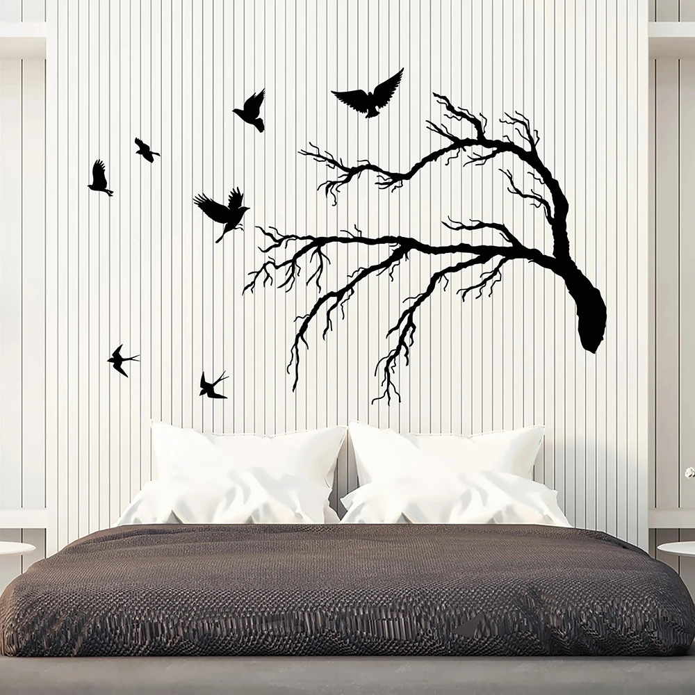 Funny Vinyl Wall Decal For Bedroom Flock Of Birds Gothic Tree Branch Style Wall Stickers Decor Dining Room Cafe Decoration W849